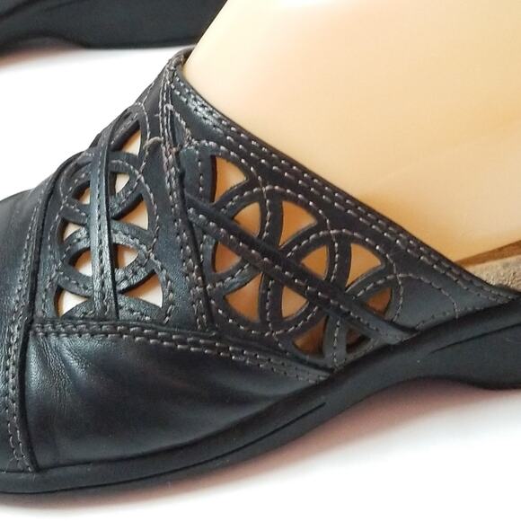 Bass black leather slides cutout mules comfort clogs 5.5 - Picture 7 of 8